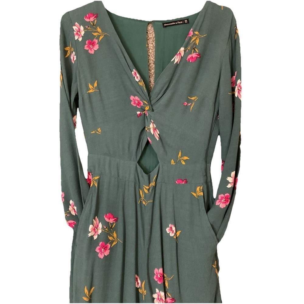 Abercrombie & Fitch green floral long sleeve‎ jumpsuit Boho Whimsy Fairy  SZ XS